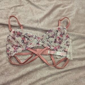 Floral Lace Bralette - Pink and White